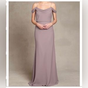 Jenny Yoo Sabine Drape off the Shoulder Bridesmaid Lavender Fig Dress Size 2